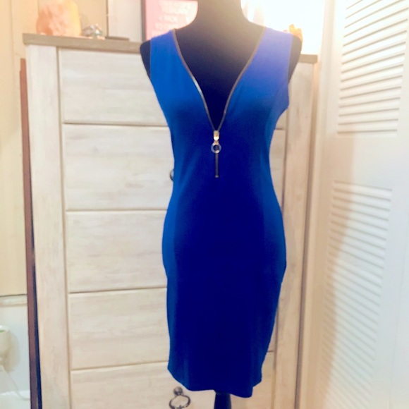 Royal Blue Front-Zip Body Con Dress - Picture 8 of 8
